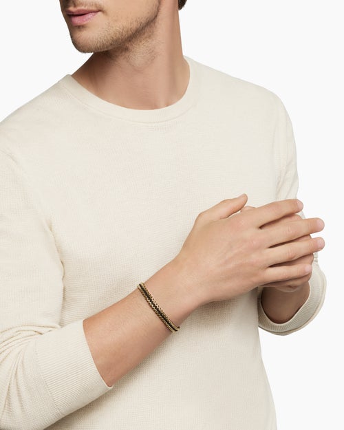 Mens Woven Box Chain Bracelet with Black Nylon and 18K Yellow Gold, 10mm