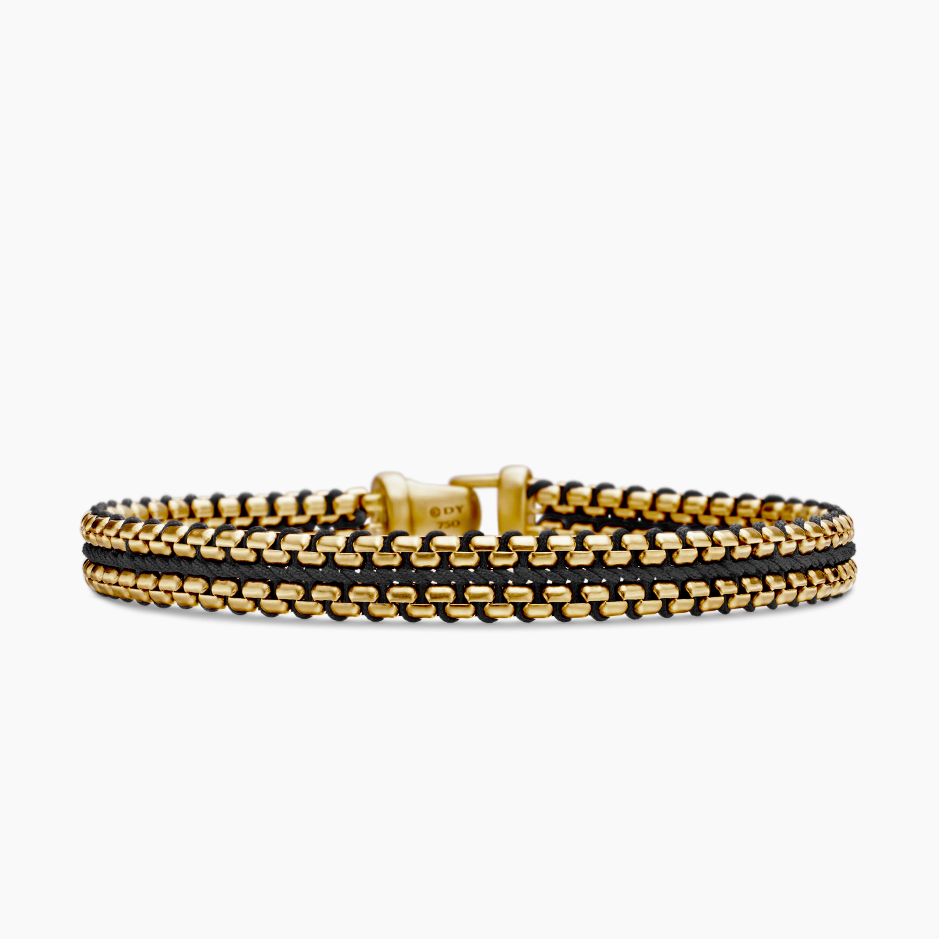 Mens Woven Box Chain Bracelet with 18K Yellow Gold, 10mm