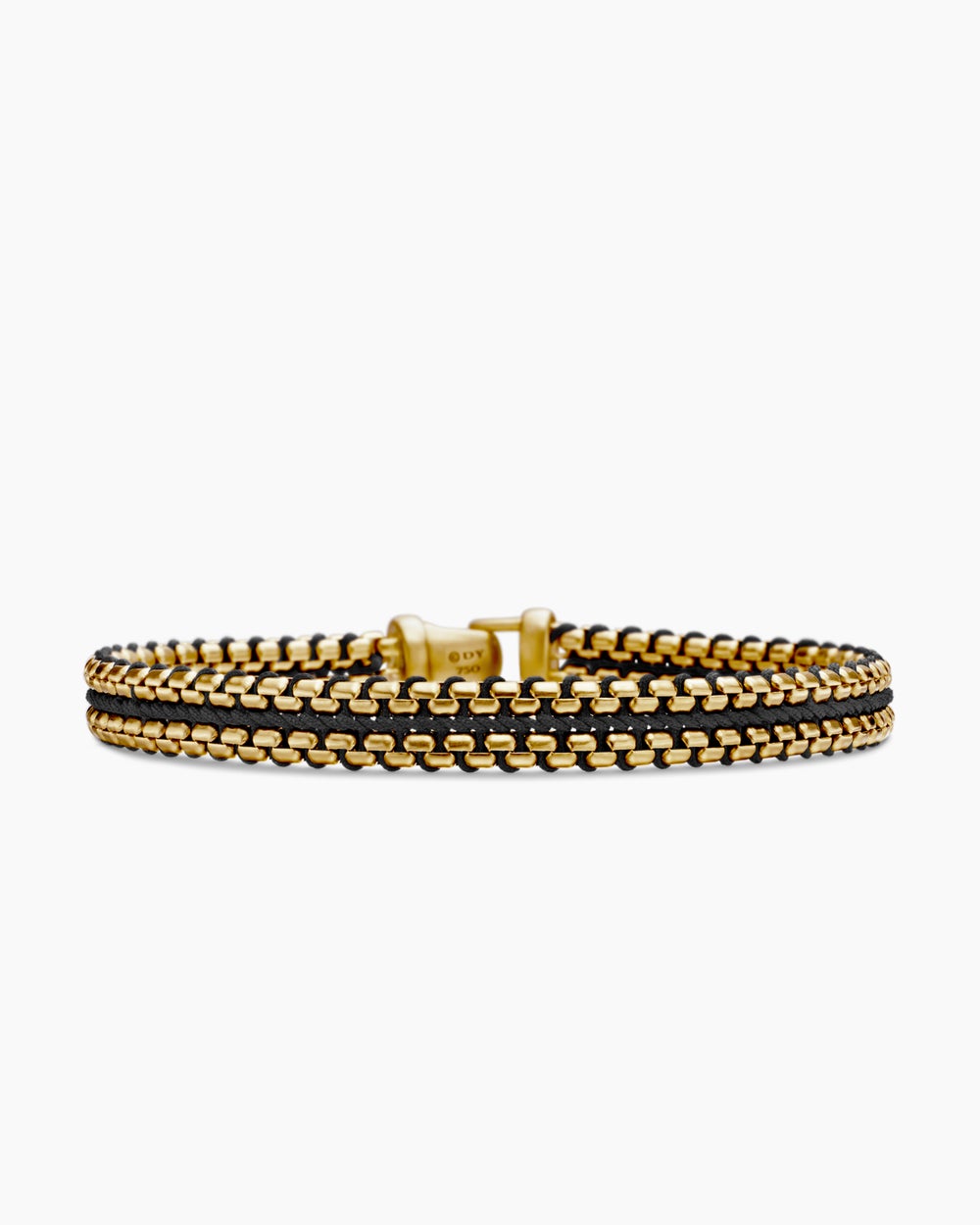 Mens Woven Box Chain Bracelet with Black Nylon and 18K Yellow Gold, 10mm
