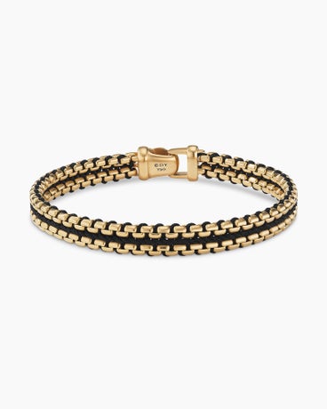 Woven Box Chain Bracelet with Black Nylon and 18K Yellow Gold, 10mm