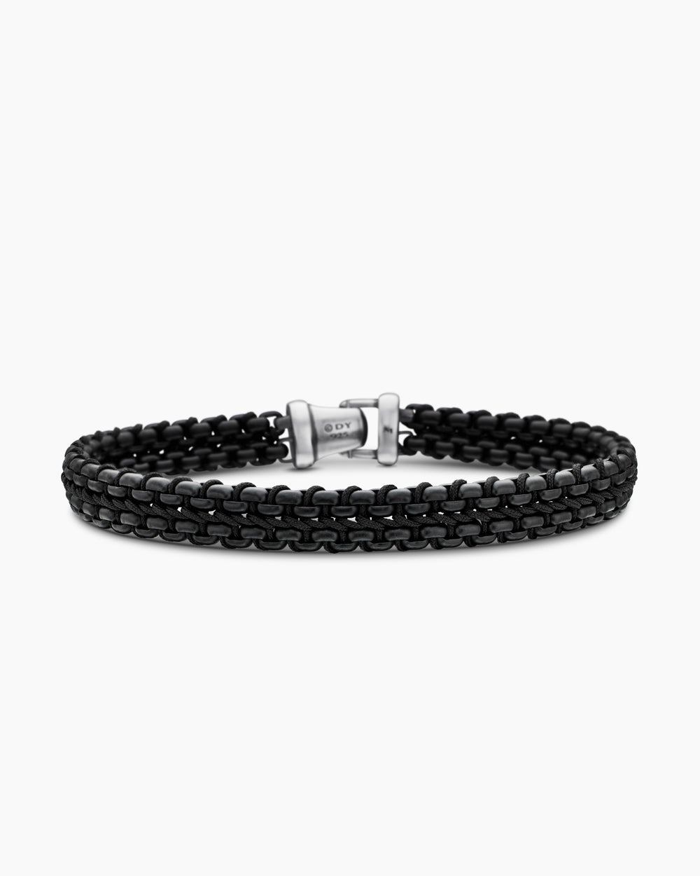 Bracelet Box Chain tissé en argent sterling avec acier inoxydable noir et nylon noir, 10 mm