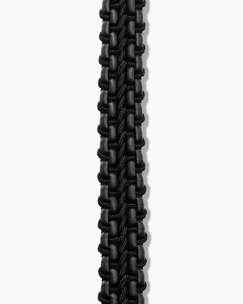 Mens Woven Box Chain Bracelet in Sterling Silver with Black Stainless Steel and Black Nylon, 10mm