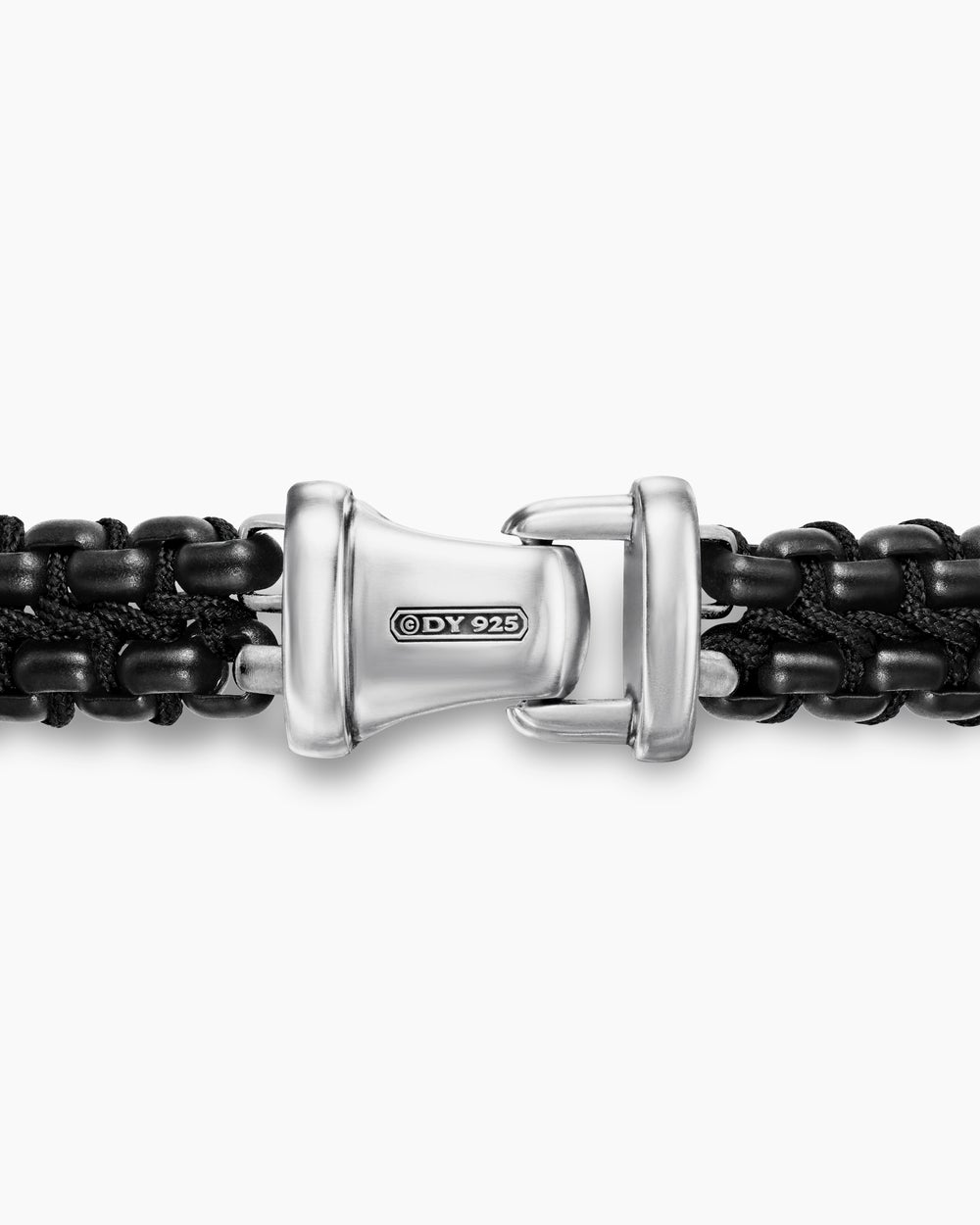 Bracelet Box Chain tissé en argent sterling avec acier inoxydable noir et nylon noir, 10 mm