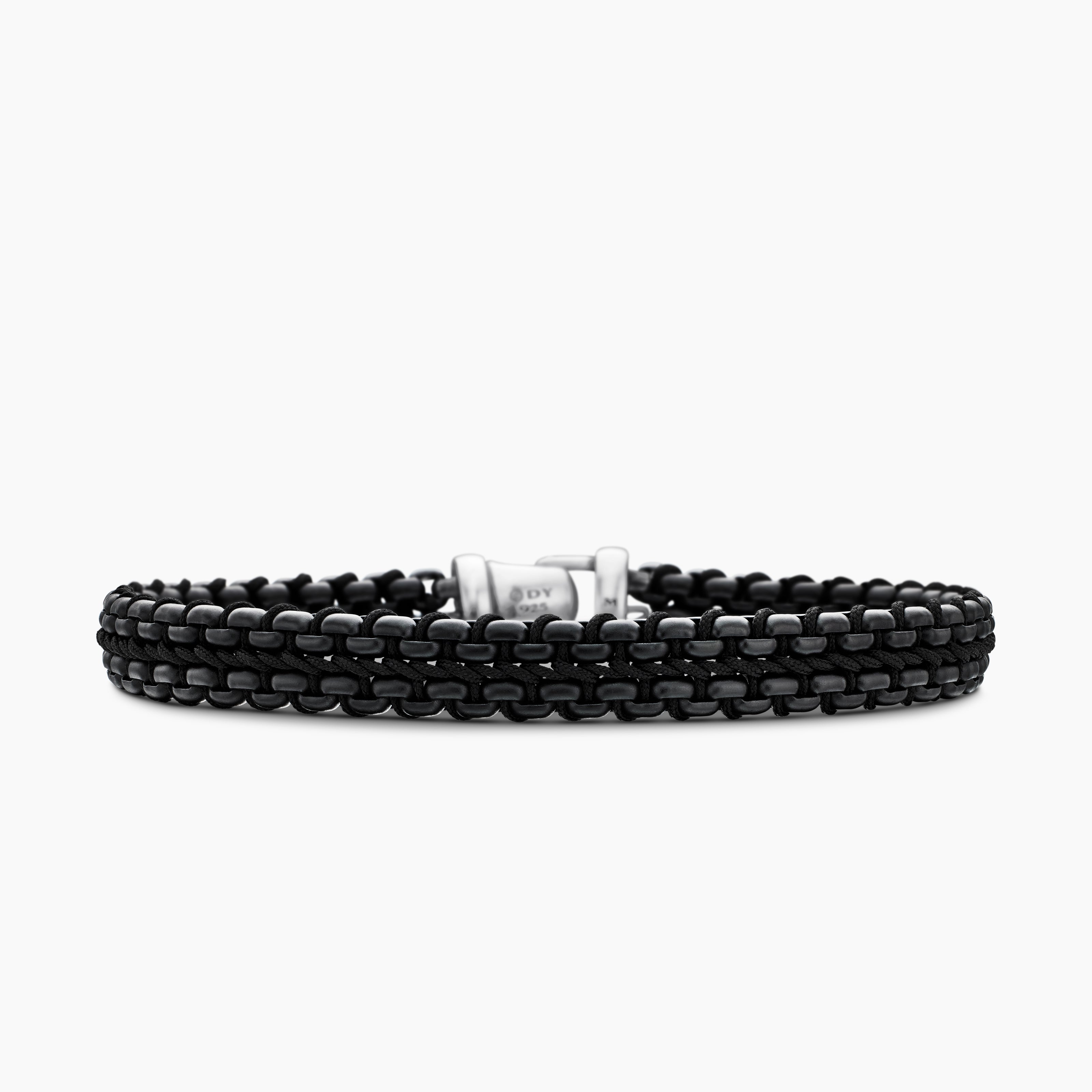 Mens Woven Box Chain Bracelet in Sterling Silver with Stainless Steel, 10mm