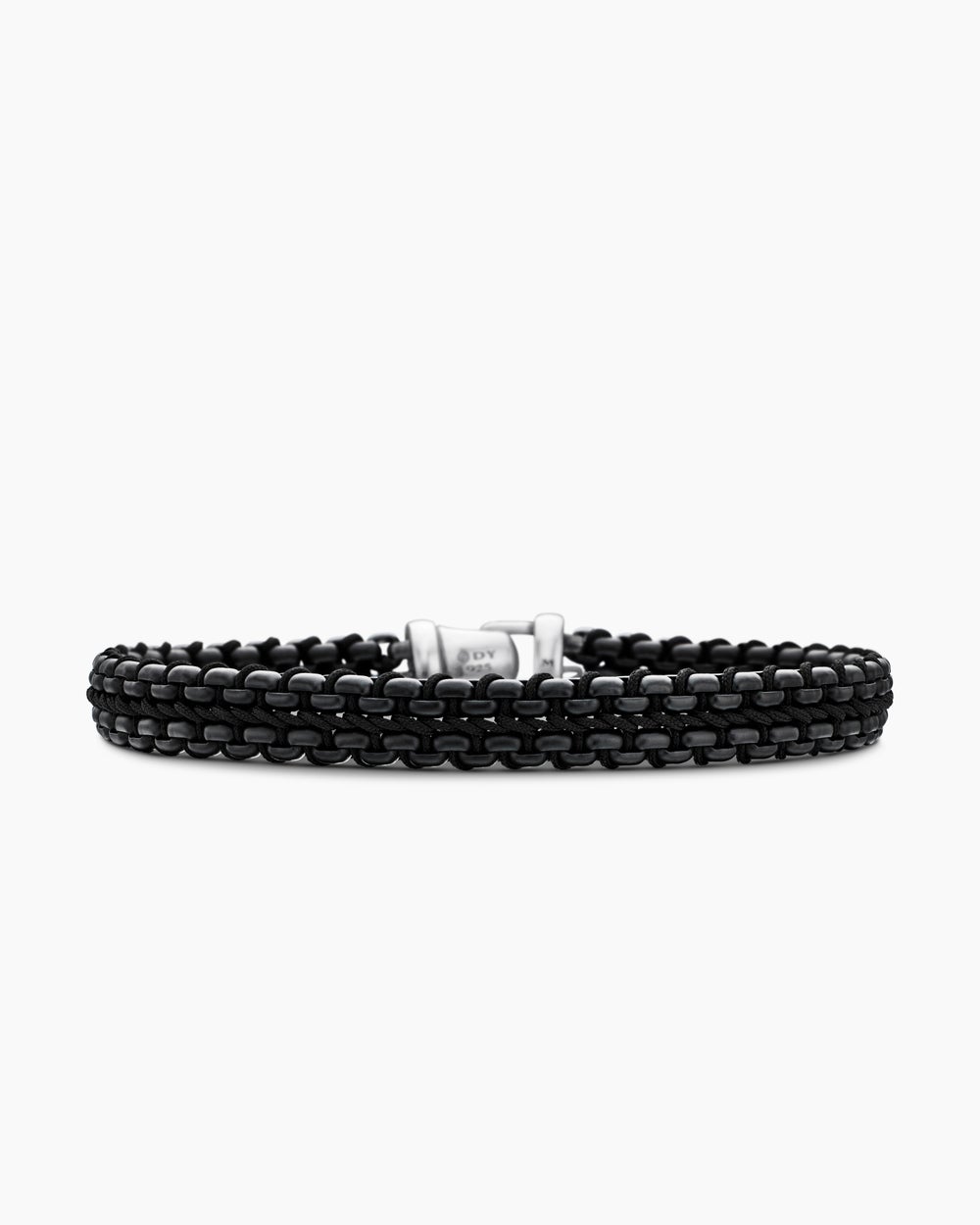 Bracelet Box Chain tissé en argent sterling avec acier inoxydable noir et nylon noir, 10 mm