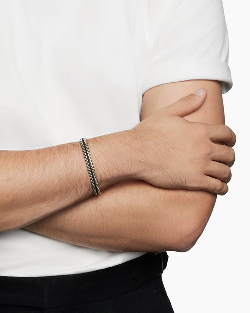 Mens Woven Box Chain Bracelet in Sterling Silver, 10mm