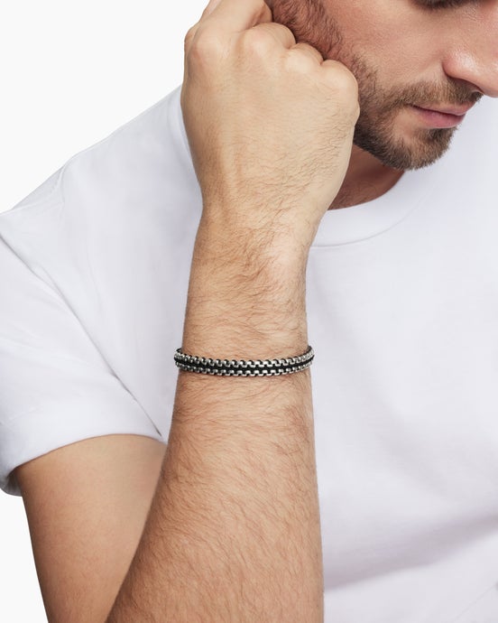 Woven Box Chain Bracelet in Sterling Silver with Black Nylon, 10mm