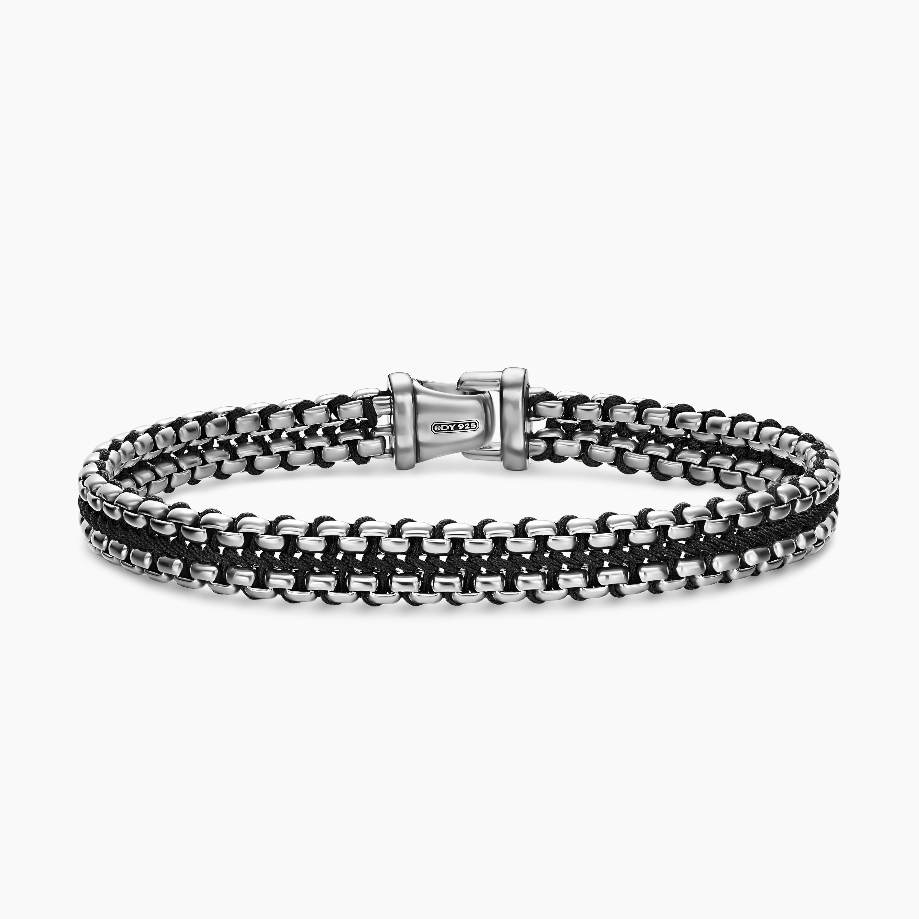 Mens Woven Box Chain Bracelet in Sterling Silver, 10mm