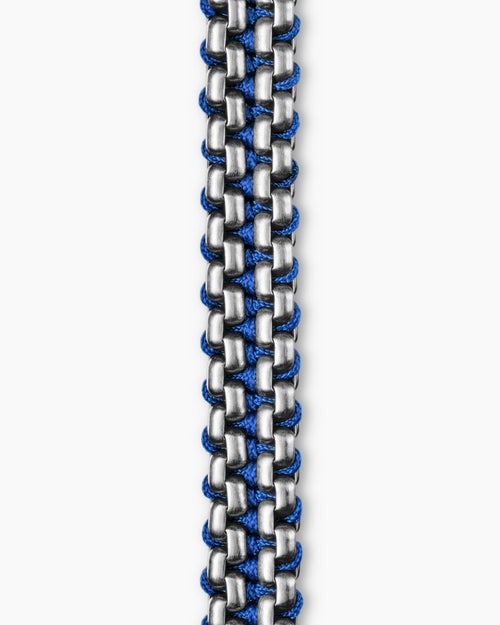 Mens Woven Box Chain Bracelet in Sterling Silver with Blue Nylon, 10mm