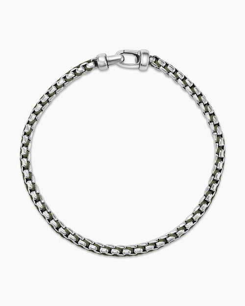 Mens Woven Box Chain Bracelet in Sterling Silver with Green Nylon, 10mm