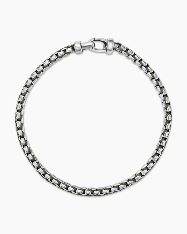 Woven Box Chain Bracelet in Sterling Silver with Red Nylon, 10mm
