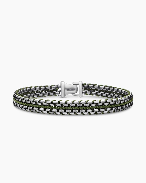 Woven Box Chain Bracelet in Sterling Silver with Red Nylon, 10mm