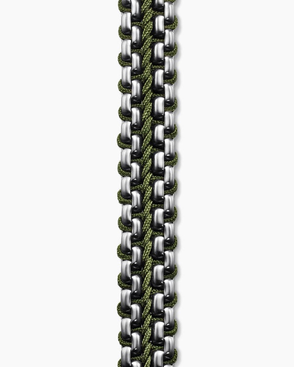 Woven Box Chain Bracelet in Sterling Silver with Red Nylon, 10mm