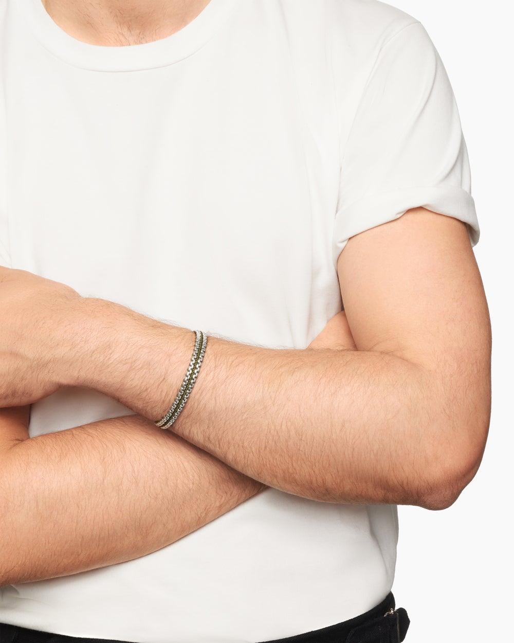 Mens Woven Box Chain Bracelet in Sterling Silver, 10mm