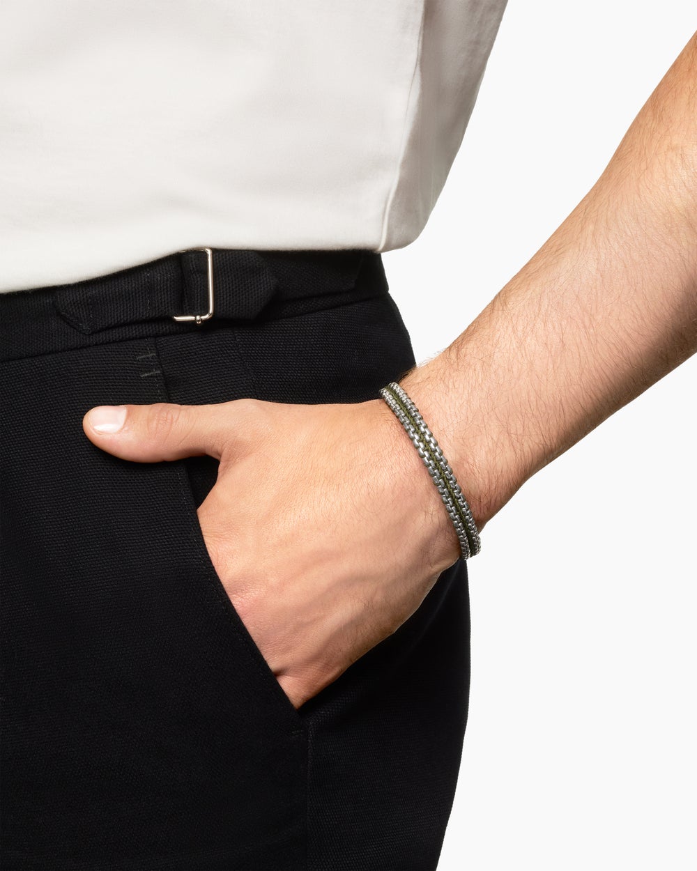 Mens Woven Box Chain Bracelet in Sterling Silver, 10mm