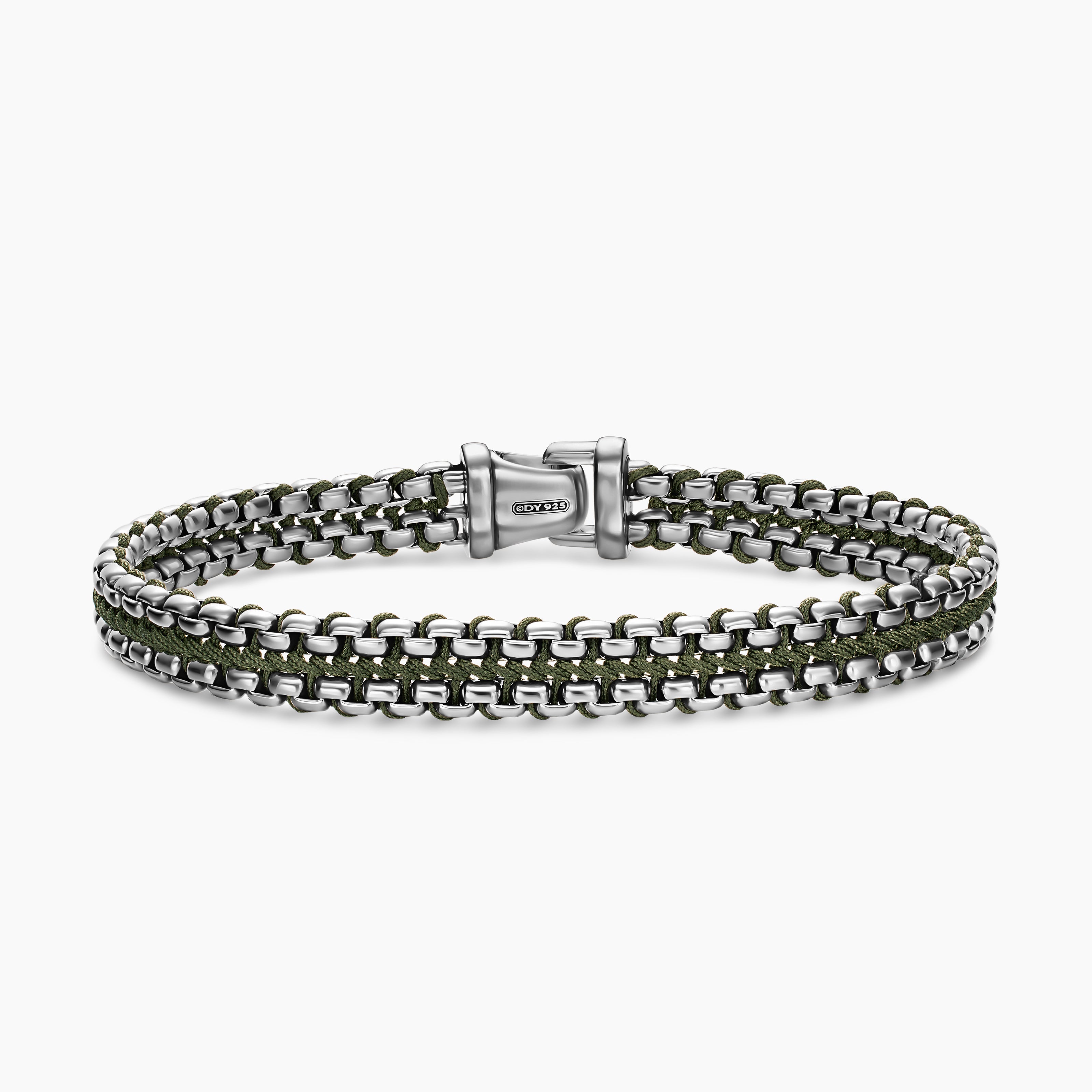 Mens Woven Box Chain Bracelet in Sterling Silver, 10mm