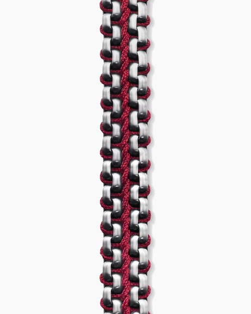 Mens Woven Box Chain Bracelet in Sterling Silver with Red Nylon, 10mm