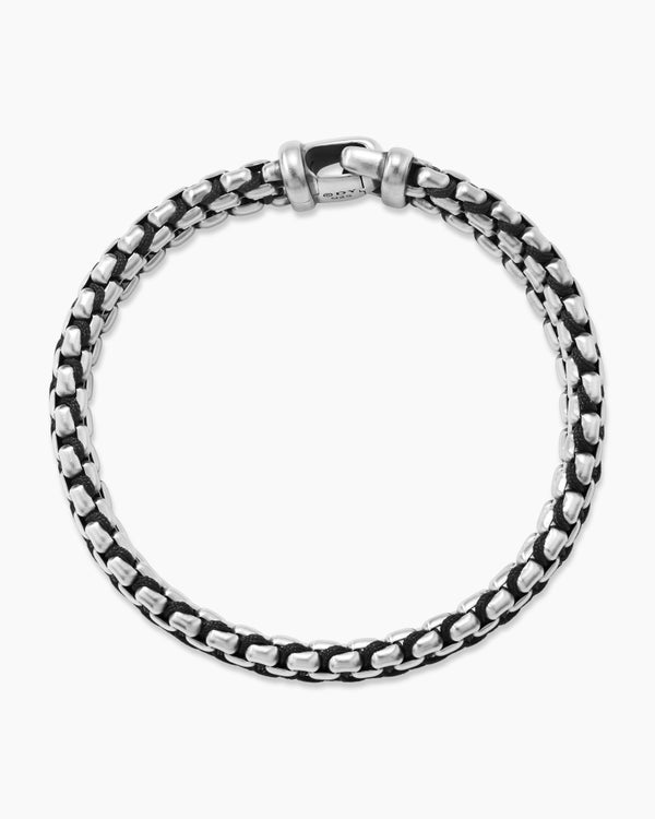 Woven Box Chain Bracelet in Sterling Silver with Black Nylon, 12mm