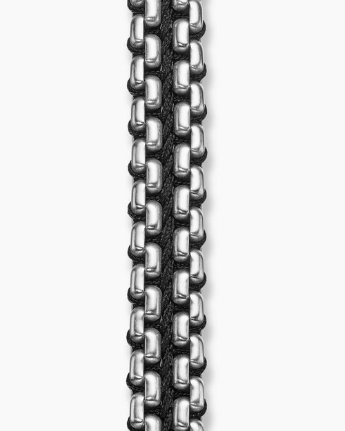 Mens Woven Box Chain Bracelet in Sterling Silver with Black Nylon, 12mm