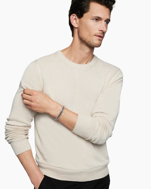 Mens Woven Box Chain Bracelet in Sterling Silver with Black Nylon, 12mm