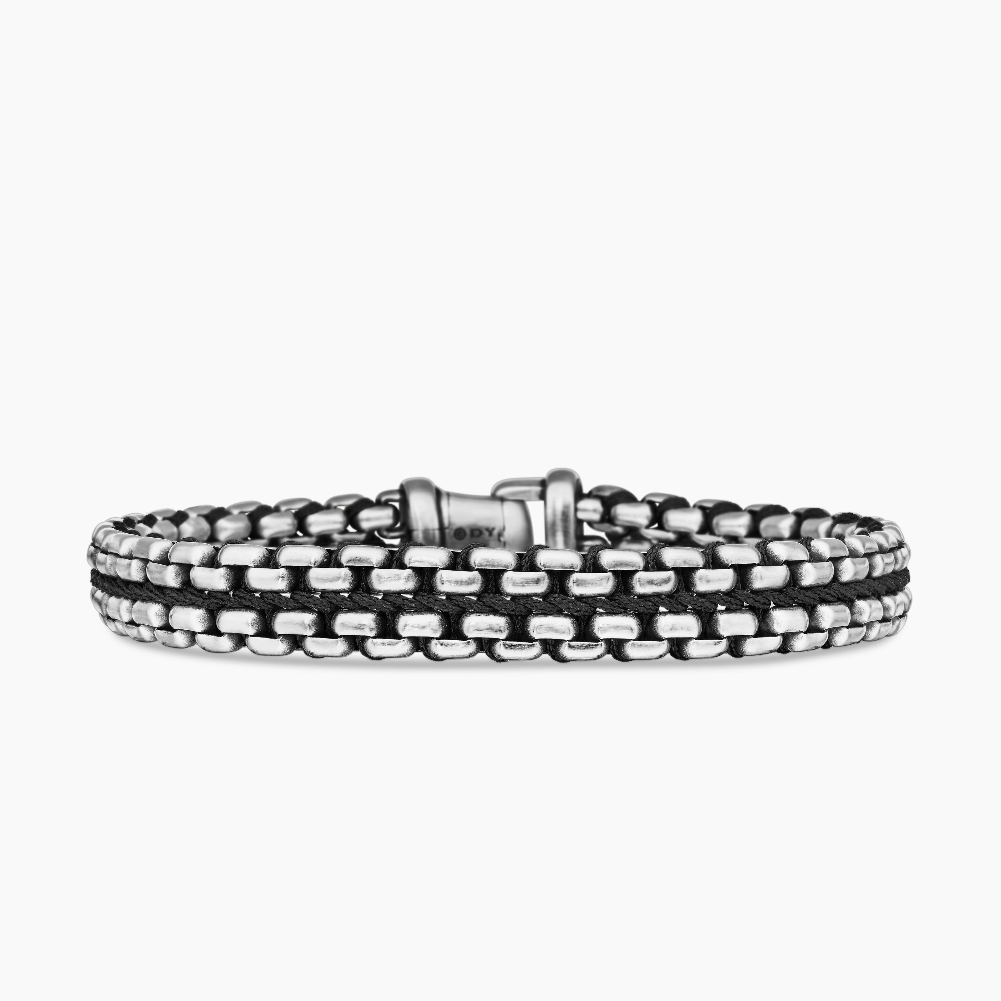 Mens Woven Box Chain Bracelet in Sterling Silver, 12mm