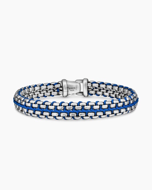 Mens Woven Box Chain Bracelet in Sterling Silver, 12mm