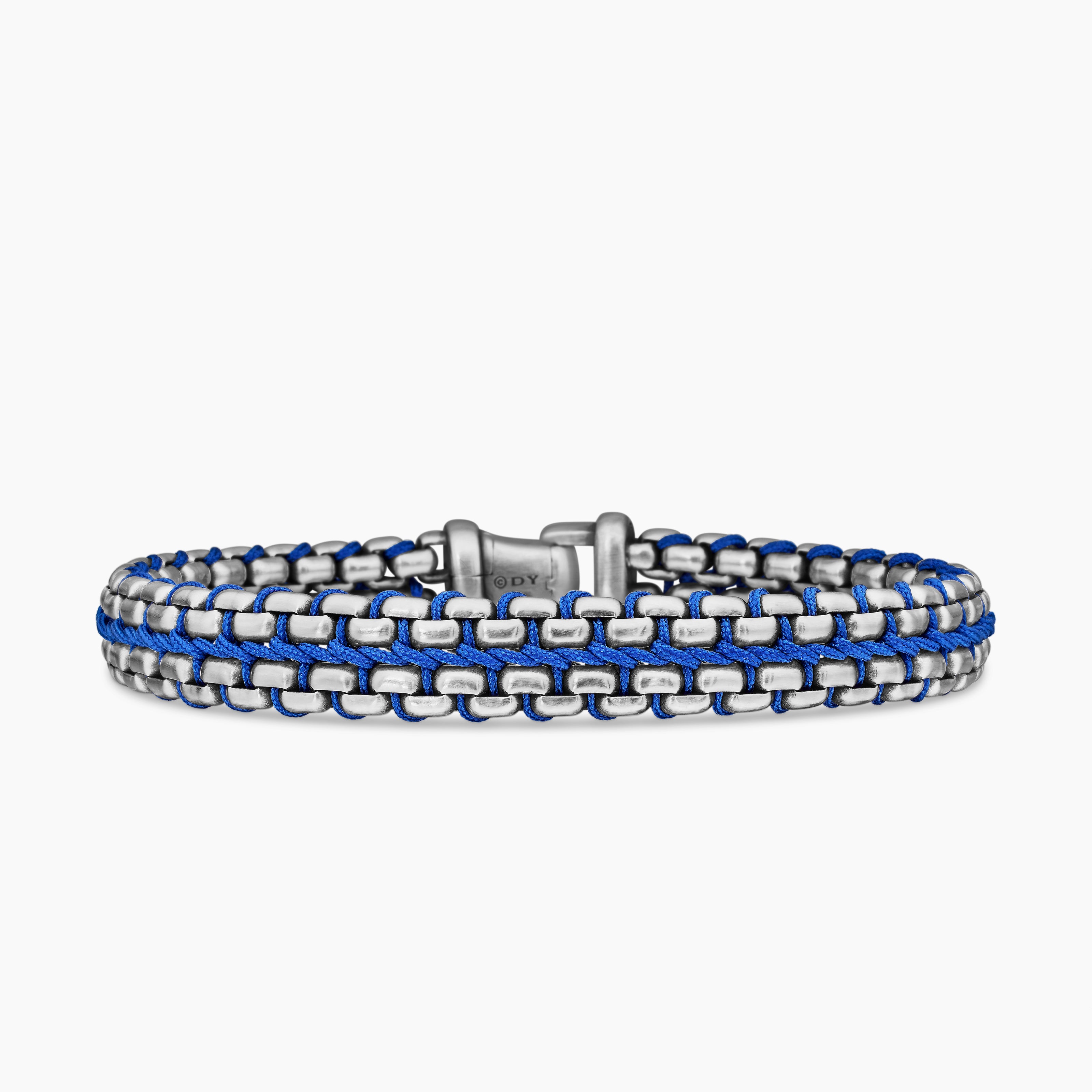 Mens Woven Box Chain Bracelet in Sterling Silver, 12mm