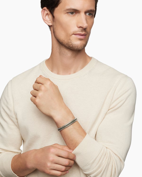 Woven Box Chain Bracelet in Sterling Silver with Green Nylon, 12mm