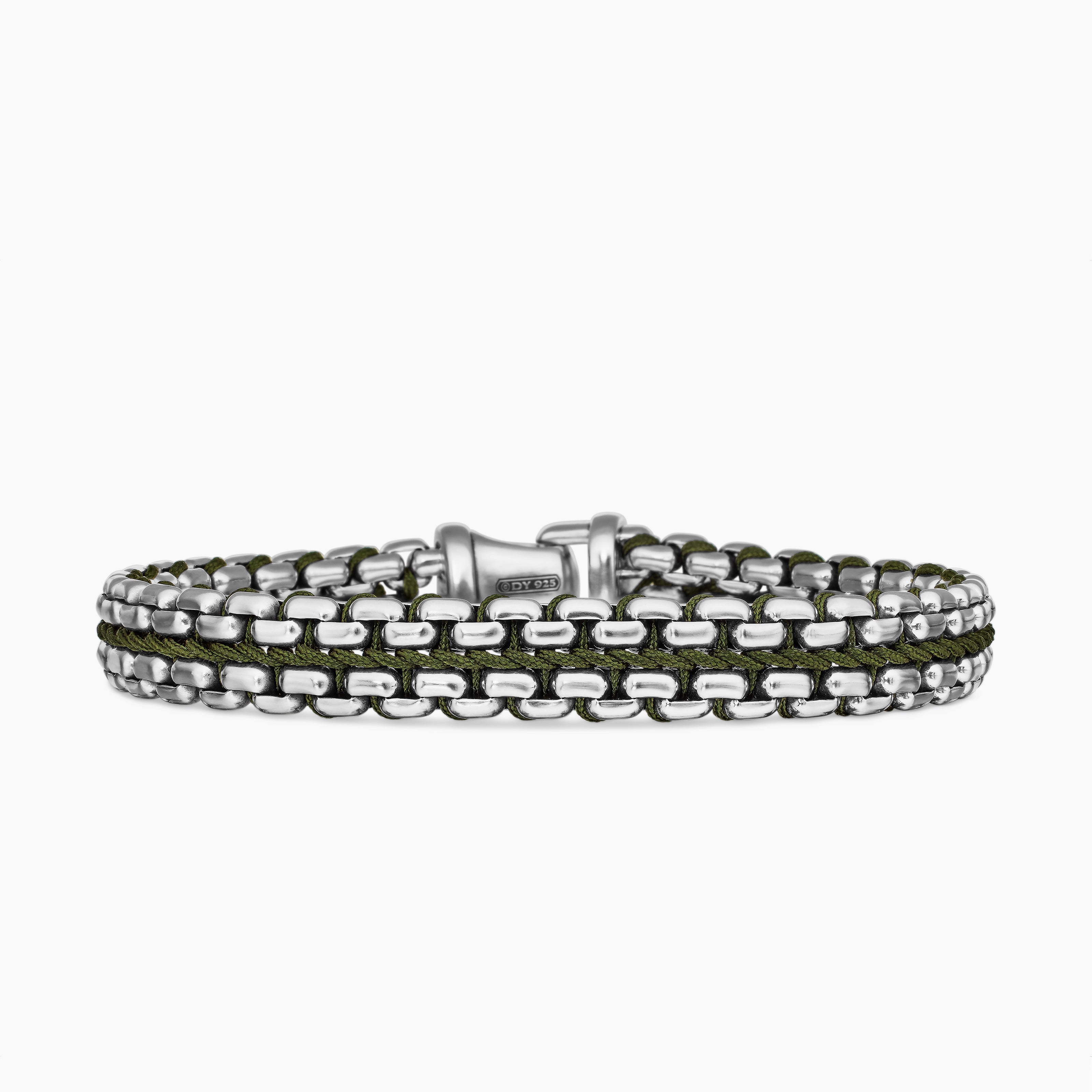 Mens Woven Box Chain Bracelet in Sterling Silver, 12mm