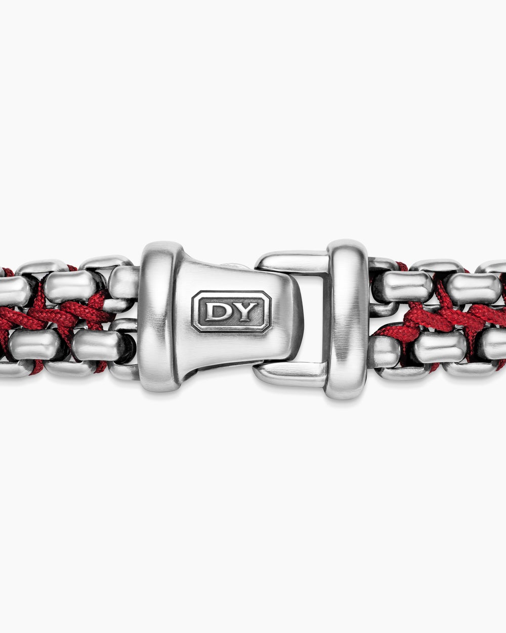 Mens Woven Box Chain Bracelet in Sterling Silver with Red Nylon, 12mm