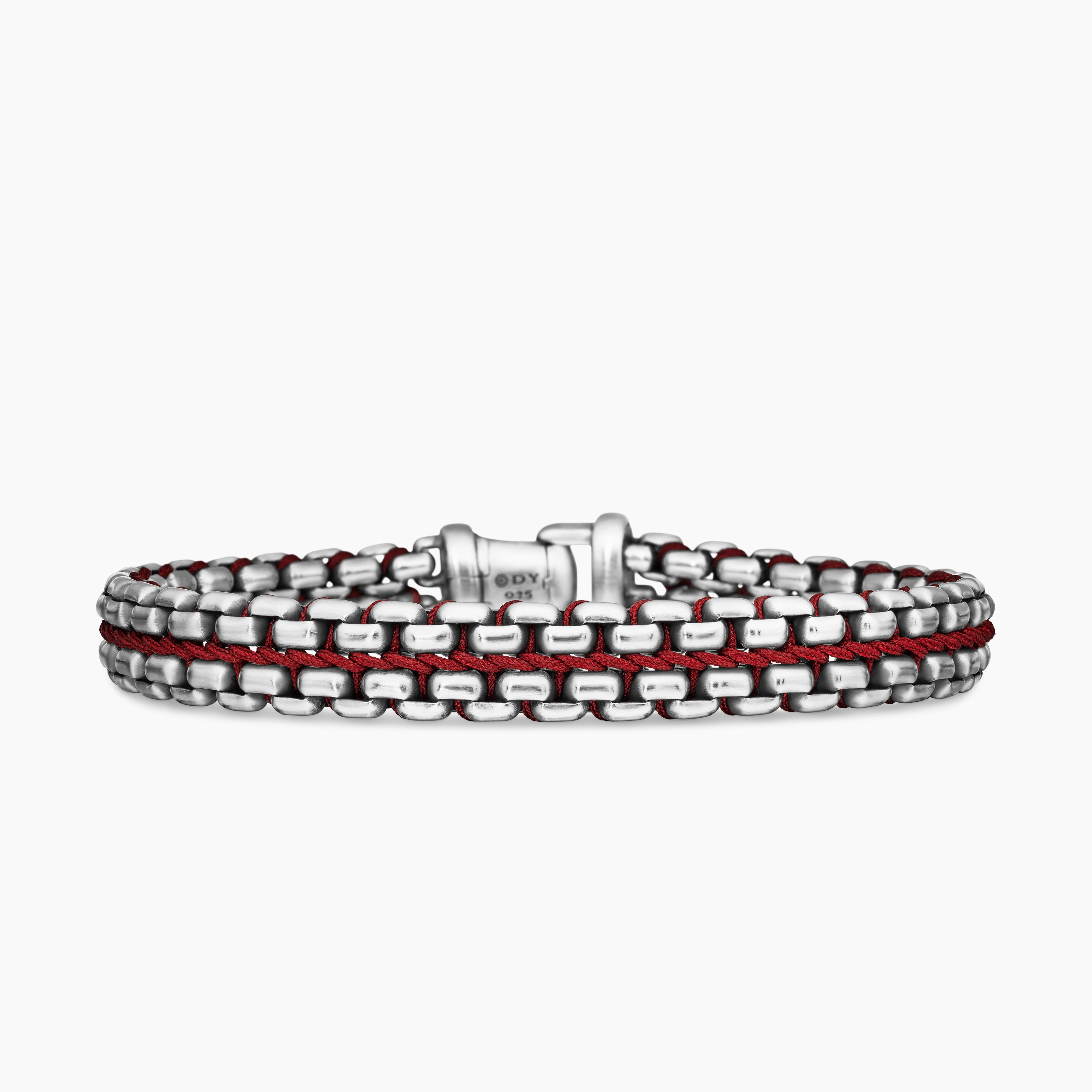 Mens Woven Box Chain Bracelet in Sterling Silver, 12mm