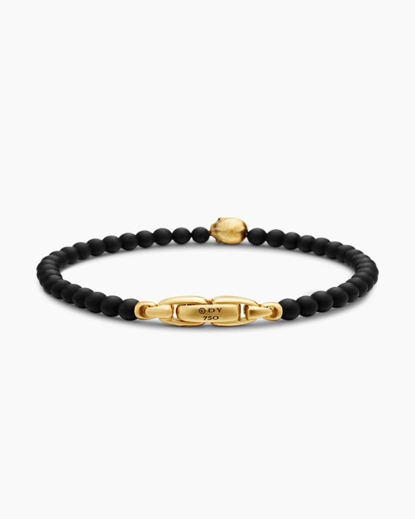 Memento Mori Skull Station Bracelet with Black Onyx and 18K Yellow Gold, 4mm