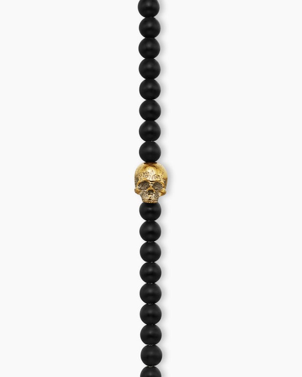 Memento Mori Skull Station Bracelet with Black Onyx and 18K Yellow Gold, 4mm