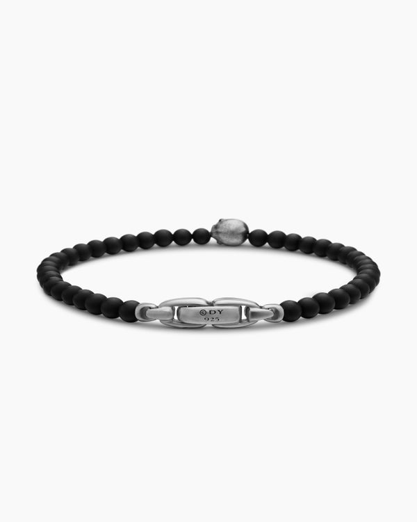 Bracelet station crâne Memento Mori en argent sterling avec onyx noir, 4 mm