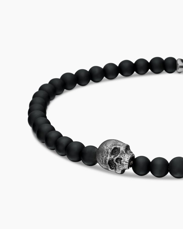 Bracelet station crâne Memento Mori en argent sterling avec onyx noir, 4 mm
