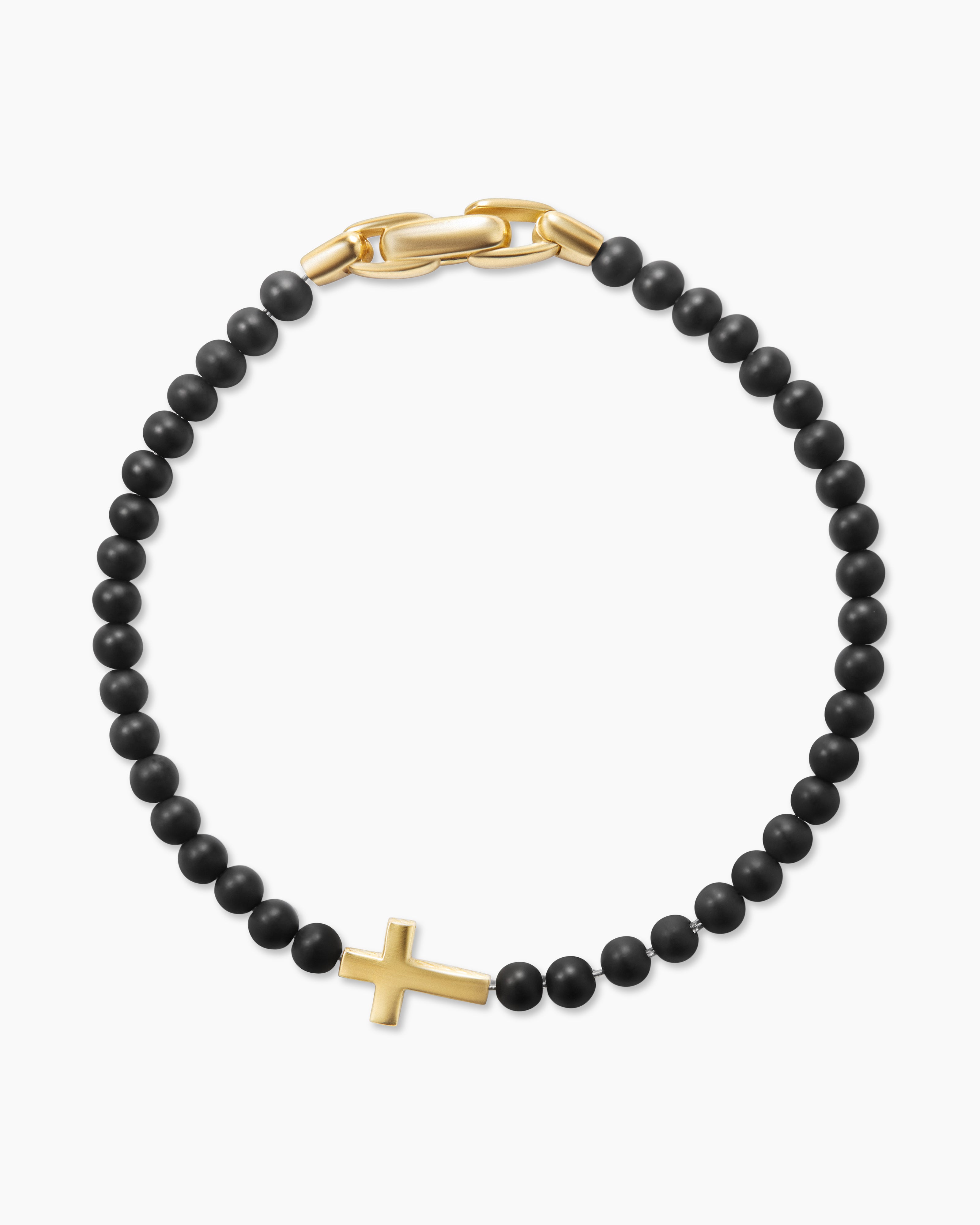 David Yurman Spiritual Beads Cross Station Bracelet with Black Onyx and 18K Yellow Gold