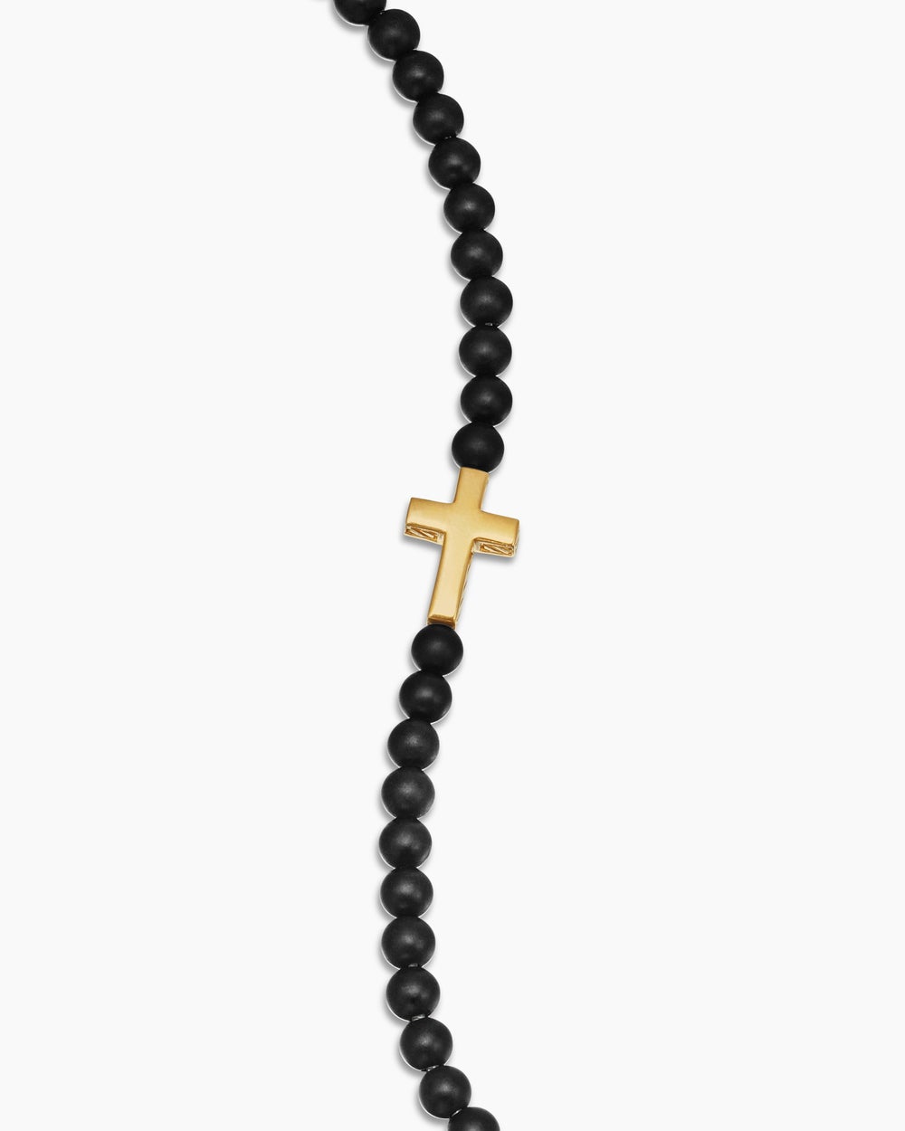 Mens Spiritual Beads Cross Station Bracelet with Black Onyx and 18K Yellow Gold, 4mm