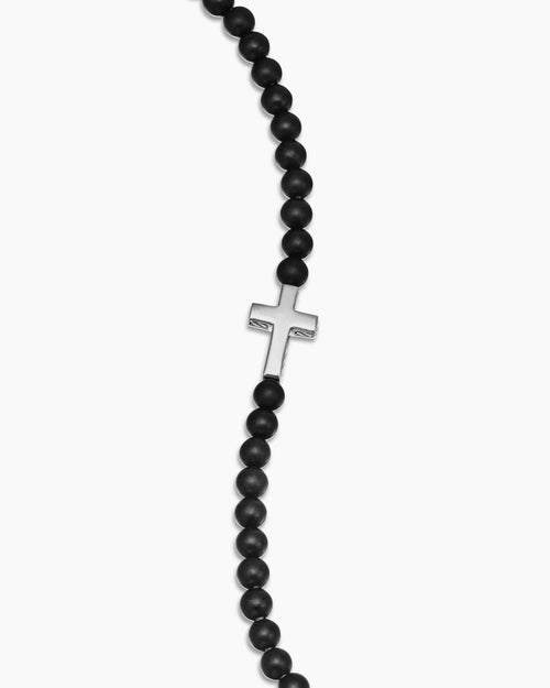 Mens Spiritual Beads Cross Station Bracelet in Sterling Silver, 4mm