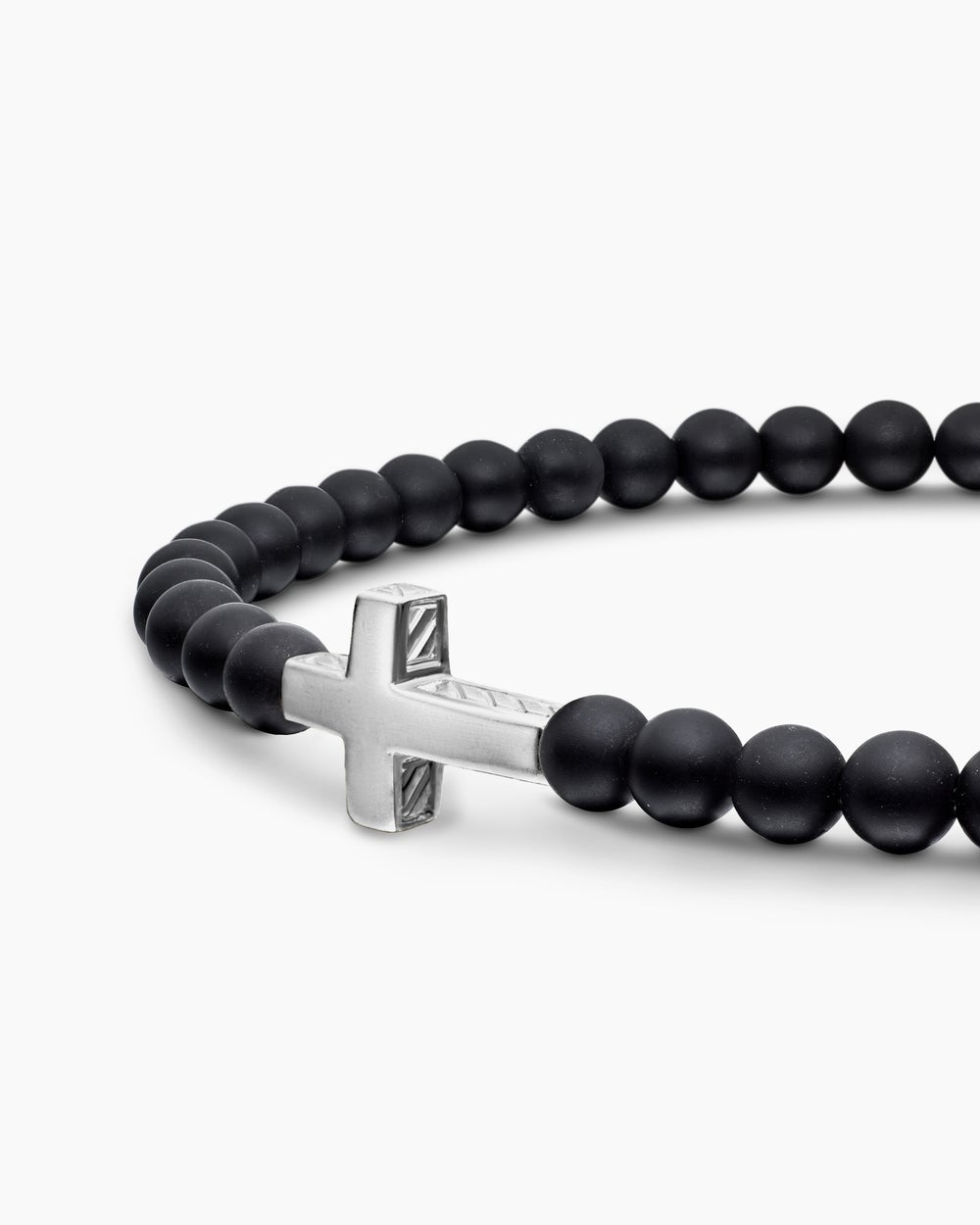 Mens Spiritual Beads Cross Station Bracelet in Sterling Silver, 4mm