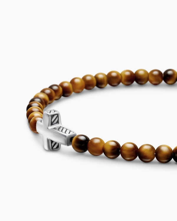 Bracelet Spiritual Beads à motif intercalé et croix en argent sterling, 4 mm