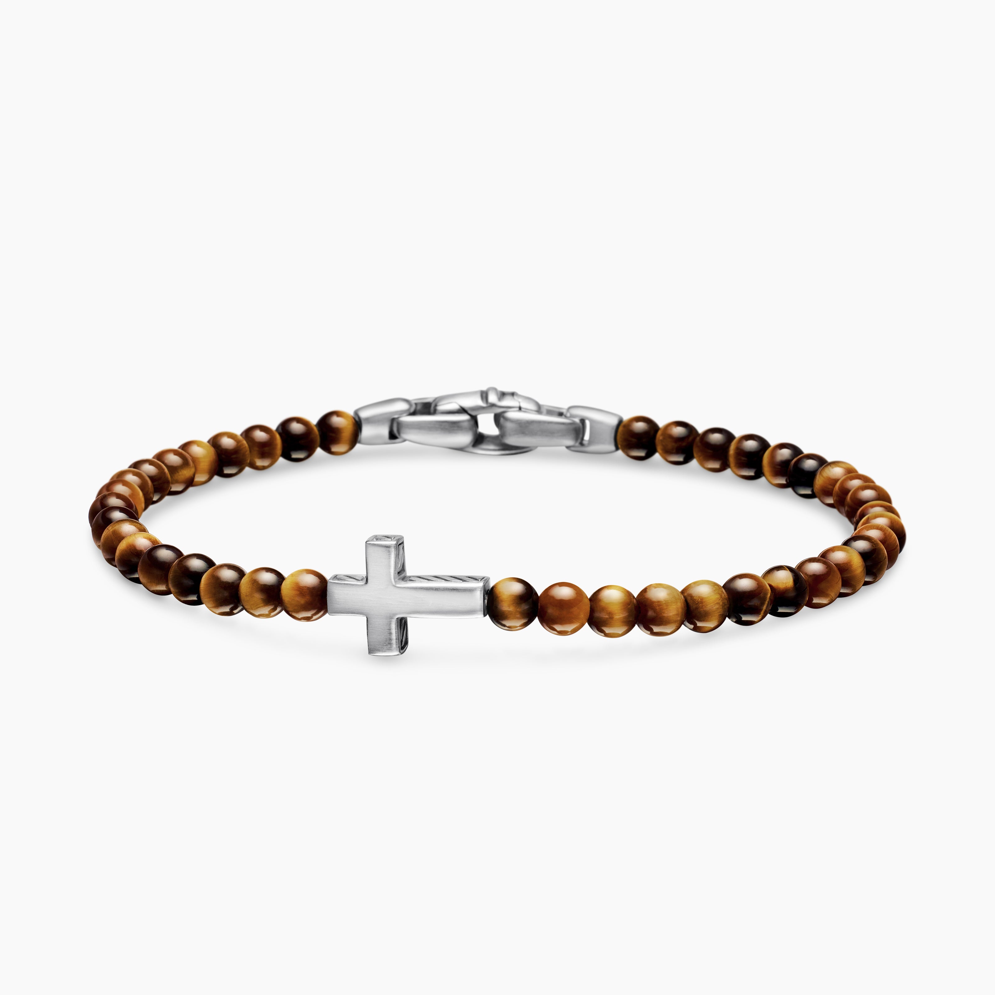 Bracelet Spiritual Beads &agrave; motif intercal&eacute; et croix en argent sterling, 4 mm hommes 