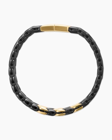Chevron Woven Bracelet in Black Titanium with 18K Yellow Gold and Black Nylon, 12mm