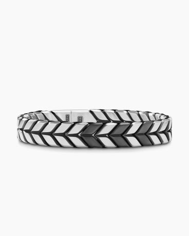 Chevron Woven Bracelet in Black Titanium with Sterling Silver and Black Nylon, 12mm