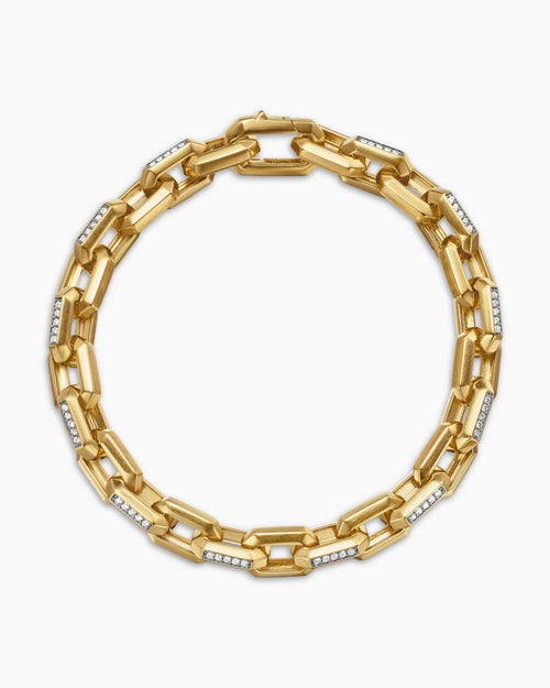 Mens Streamline Heirloom Chain Link Bracelet in 18K Yellow Gold with Pavé, 7.5mm
