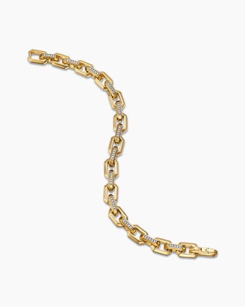 Mens Streamline Heirloom Chain Link Bracelet in 18K Yellow Gold with Pavé, 7.5mm