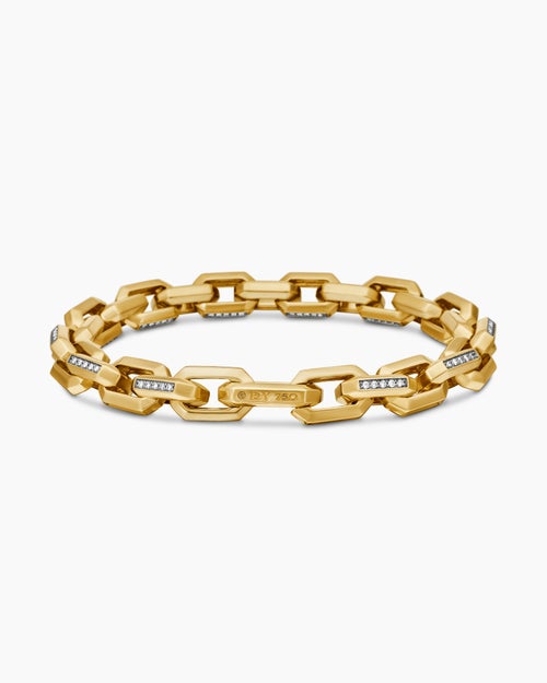 Mens Streamline Heirloom Chain Link Bracelet in 18K Yellow Gold with Pavé, 7.5mm