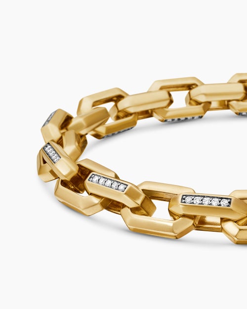 Mens Streamline Heirloom Chain Link Bracelet in 18K Yellow Gold with Pavé, 7.5mm