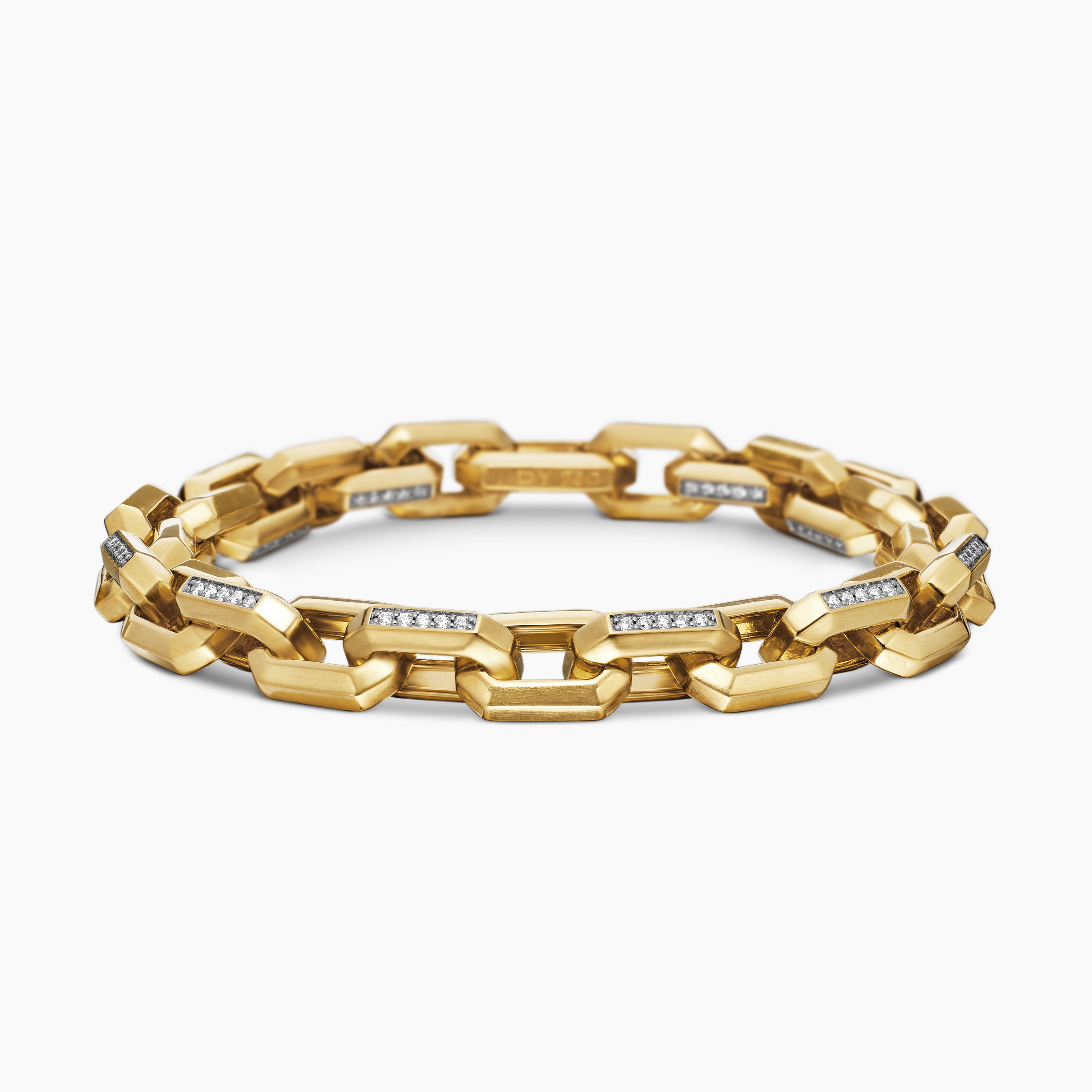 Mens Streamline Heirloom Chain Link Bracelet in 18K Yellow Gold with Pav&eacute;, 7.5mm