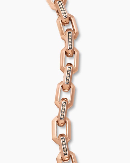 Mens Streamline® Heirloom Chain Link Bracelet in 18K Rose Gold with Pavé Cognac Diamonds, 7.5mm