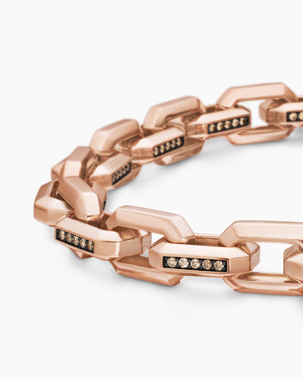 Mens Streamline Heirloom Chain Link Bracelet in 18K Rose Gold with Pavé, 7.5mm